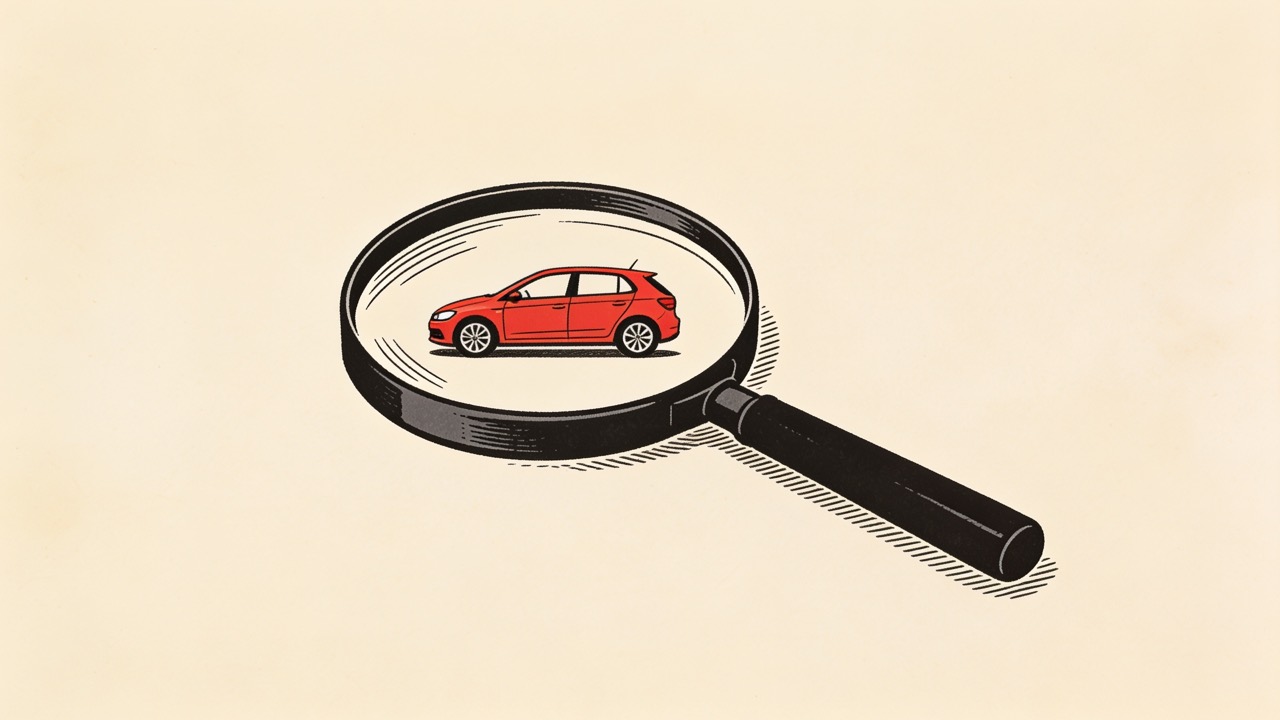 Illustration: eine Lupe, unter der ein rotes Auto sichtbar wird